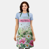 Tablier Floral aquarelle fleuron nom personnalisé (Porté)