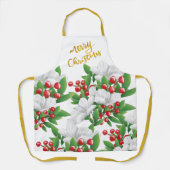 Tablier Floral blanc rouge vert | Joyeux Noël d'or (Recto)