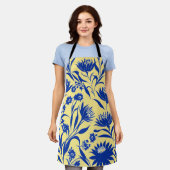 Tablier Floral Bleu De Cornflower Moderne Sur Jaune (Porté)