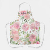 Tablier Floral Blush Pink Aquarelle Nom du script Cuisine (Recto)