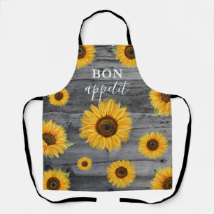 Tablier Floral de tournesol en bois rustique Bon appétit C