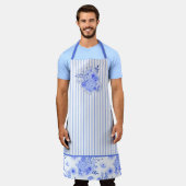 Tablier Floral et rayures bleu et blanc (Porté)