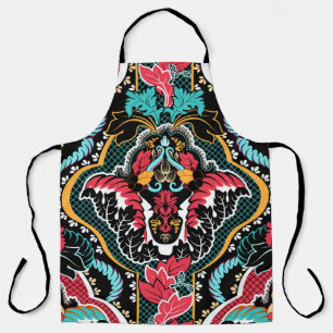 Tablier Floral Indien : Papier peint Vintage sans couleur.