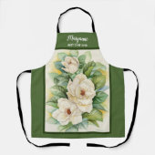 Tablier Floral Magnolia Ajouter un nom Green Watercolor (Recto)