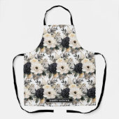 Tablier floral moderne noir et blanc à aquarelle (Recto)
