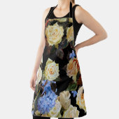 Tablier Floral motif moderne, roses blanches, hydrangée bl (Insitu)