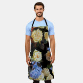Tablier Floral motif moderne, roses blanches, hydrangée bl (Porté)