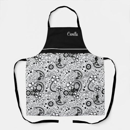 Tablier Floral noir et blanc (Recto)