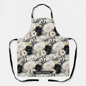 Tablier floral noir et blanc de taille moyenne (Recto)