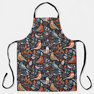 Tablier Floral Nordique Et Motif D'Oiseaux Vibrant