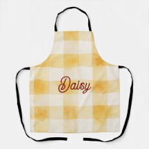 Tablier floral personnalisé à carreaux jaune aquar