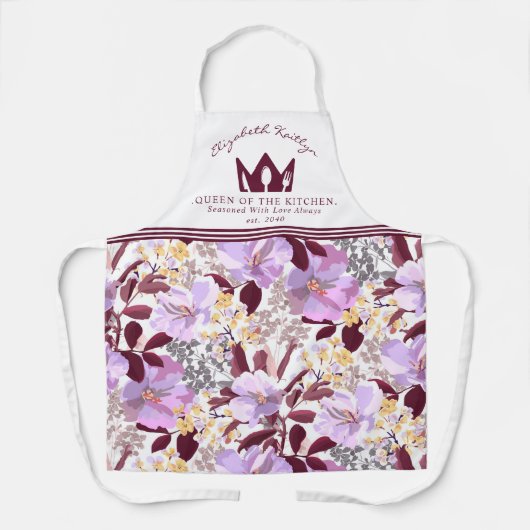 Tablier Floral pourpre de Bourgogne | Reine de la cuisine (Recto)