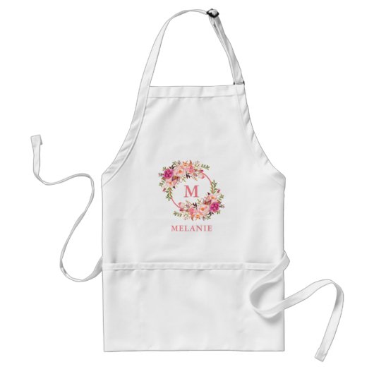 Tablier floral rose de coiffeur et de maquilleur (Devant)