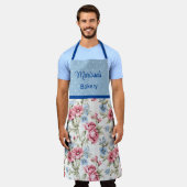 Tablier Floral rose et bleu ciel - Pois Monogramme (Porté)