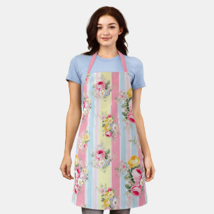 Tablier Floral rose rayé