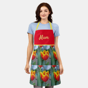 Tablier Floral Rouge Jaune Tulipe Fleur Mères Mum Apron