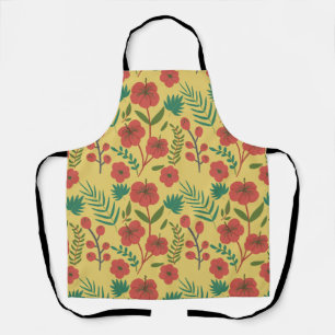 Tablier Floral sans couture motif rouge jaune vert fleurs