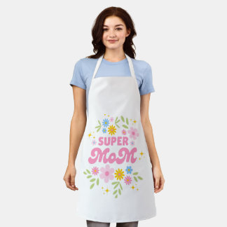 Tablier floral Super Maman - Cadeau coloré de la f