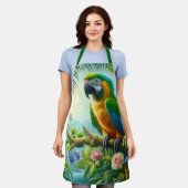 Tablier Floral tropical macaw vert (Porté)