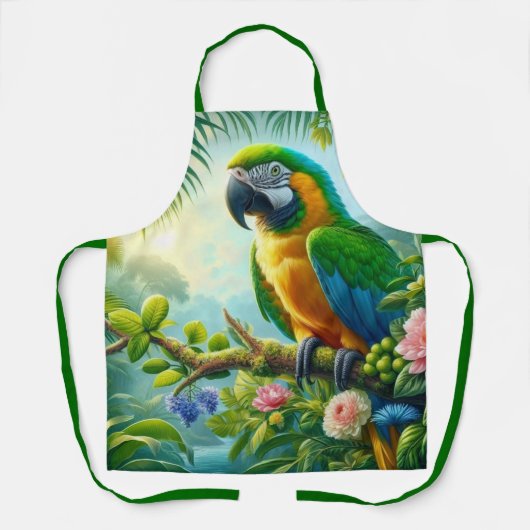 Tablier Floral tropical macaw vert (Recto)
