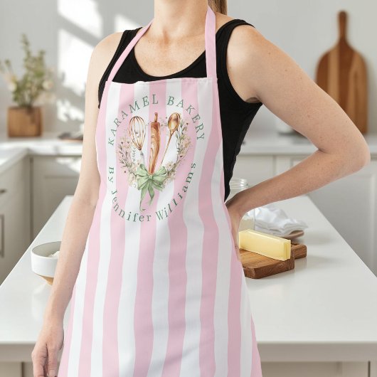Tablier Floral Utensils Cooking Bakery Name Apron