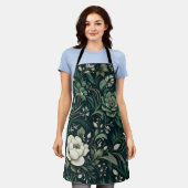 Tablier Floral vert émeraude foncé (Porté)