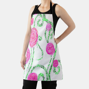 Tablier Floral vert et rose