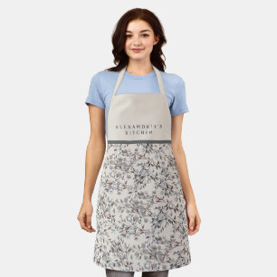 Tablier Flore de lin beige et gris Cuisine du nom du cuis