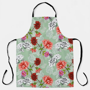 Tablier Flore de printemps vert : main tirée