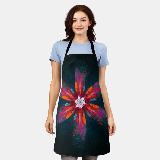 Tablier Flore Mandala Flowers Orange Red Blue Abstract (Porté)