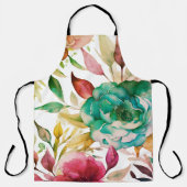 Tablier Flores d'aquarelle bleu Rose pourpre (Recto)