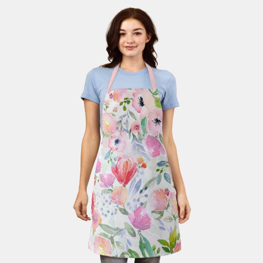 Tablier Flores rose violet blanc pastels (Porté)