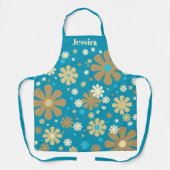 Tablier Flowerama Retro Floral Personnalisé Turquoise (Recto)