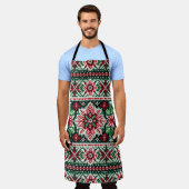 Tablier Foire de Noël/hiver île rouge et verte (Porté)