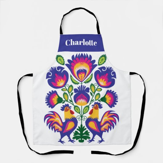 Tablier Folklore aux coqs roses (Recto)