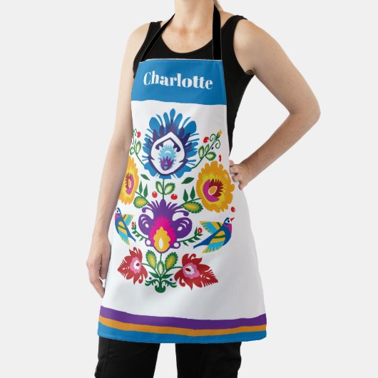 Tablier Folklore avec fleurs et 2 oiseaux (Insitu)