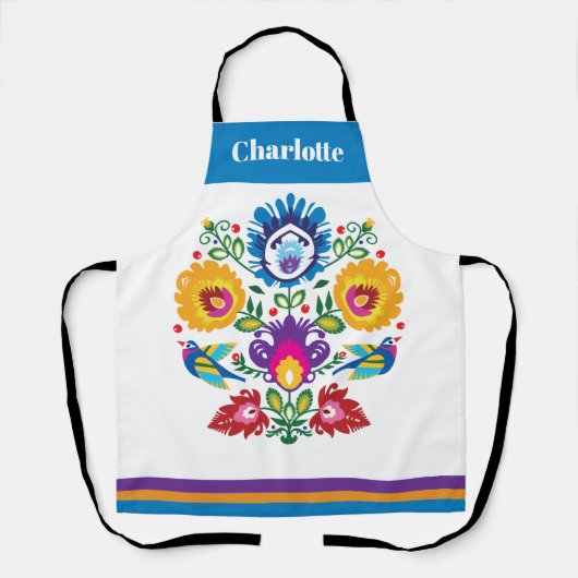 Tablier Folklore avec fleurs et 2 oiseaux (Recto)