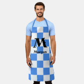 Tablier Fond à motif carreaux bleus (Porté)