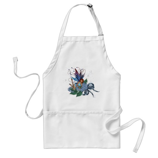 Tablier Fond bleu sur Fleurs bleues Design 1 (Devant)