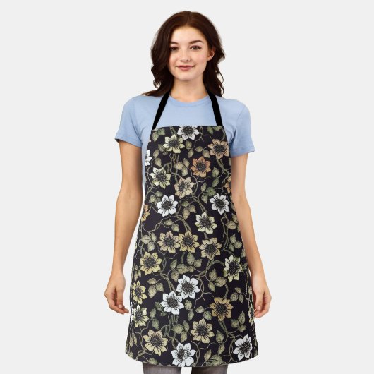 Tablier Fond floral d'anémone texturé vintage | (Porté)