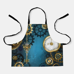 Tablier Fond turquoise Steampunk avec engrenages