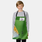 Tablier Fond vert et papillon jaune et blanc et araignée (Porté)