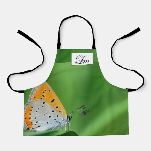 Tablier Fond vert et papillon jaune et blanc et araignée (Recto)