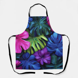 Tablier Fond vibrant de feuilles de Monstera néon tropical