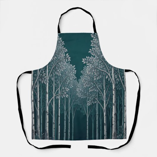 Tablier Forêt d'arbres blancs et bouleaux de teinte sarcel (Recto)