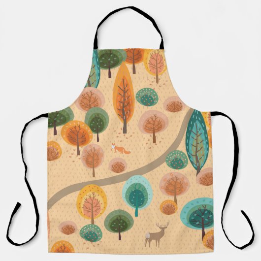 Tablier Forêt d'automne avec arbres abstraits à main plat (Recto)