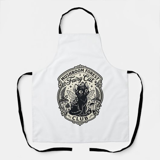 Tablier Forêt de Champignons Fée Chat Drôle Chat Graphique (Recto)