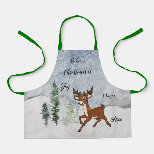 Tablier Forêt de neige avec un cerf de bébé Noël (Recto)