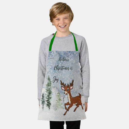 Tablier Forêt de neige avec un cerf de bébé Noël (Porté)