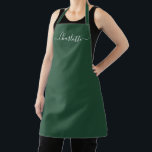 Tablier Forêt girly verte script personnalisé élégant chic<br><div class="desc">Texte personnalisé de la forêt verte script moderne nom monogramme couleur unie simple girly élégant chic forêt verte et blanc tablier de cuisine. Personnalisez-le avec un nom, une citation, une phrase ou un texte. Idéal pour les cuisiniers, les chefs, la poterie, la céramique, les travaux manuels, la cuisine, la pâtisserie,...</div>